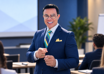 Leandro Monteiro conduzindo uma formação empresarial