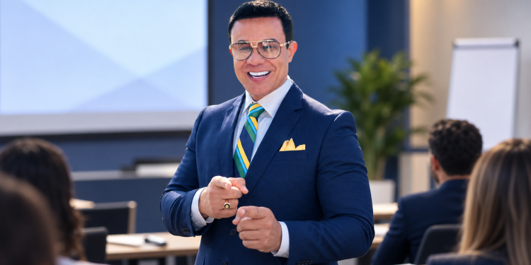 Leandro Monteiro conduzindo uma formação empresarial